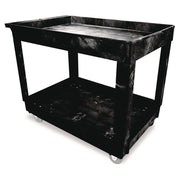 Heavy-Duty Flat-Handle Maintenance/Utility Cart, Plastic, 2 Shelves, 500 lb Capacity, 24" x 40" x 31.25", Black