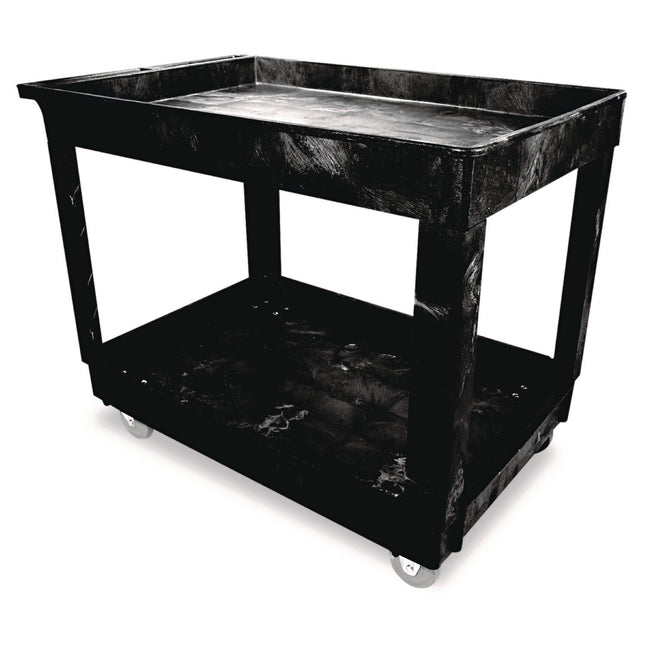 Heavy-Duty Flat-Handle Maintenance/Utility Cart, Plastic, 2 Shelves, 500 lb Capacity, 24" x 40" x 31.25", Black