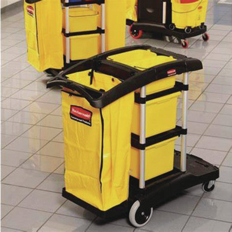 HYGEN Microfiber Healthcare Cleaning Cart, Plastic, 3 Shelves, 5 Bins, 22" x 48.25" x 44", Yellow/Black/Silver