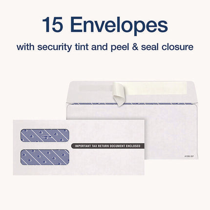 4-Part 1099-NEC Tax Form Kit with Security Envelopes and Tax Forms Helper, 2024, 8.5 x 3.66, 3 Forms/Sheet, 15 Forms Total