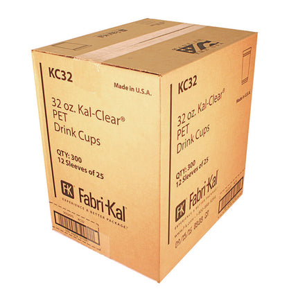 Kal-Clear PET Cold Drink Cups, 32 oz, Plastic, Clear, 25/Sleeve, 12 Sleeves/Carton