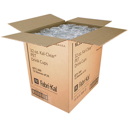 Kal-Clear PET Cold Drink Cups, 32 oz, Plastic, Clear, 25/Sleeve, 12 Sleeves/Carton