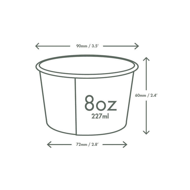 Soup Containers, 8 oz, 3.5" Diameter x 2.4" h, White/Green, Paper, 1,000/Carton