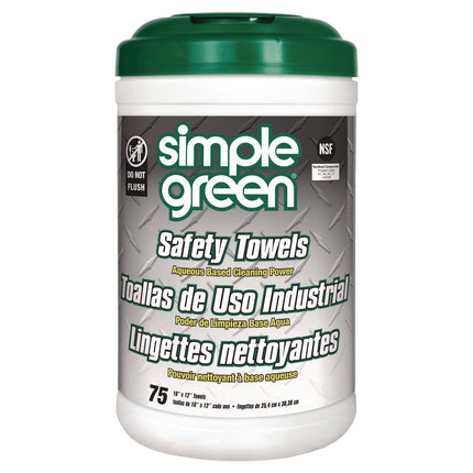 Safety Towels, 1-Ply, 10 x 11.75, White, Unscented, 75/Canister
