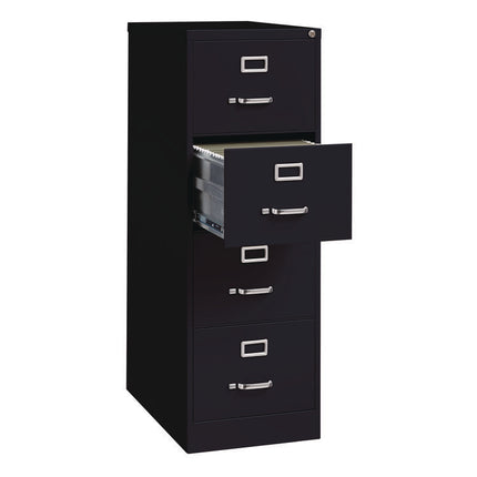 Four-Drawer Economy Vertical File, 4 Legal-Size File Drawers, Black, 18" x 26.5" x 52"