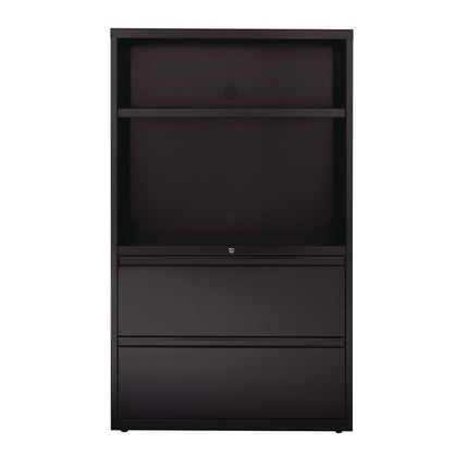 Combo Lateral Filing Cabinet and Bookshelf, 2 Letter/Legal/A4-Size Drawers and 2 Bookshelves, Black, 36" x 18.63" x 60"