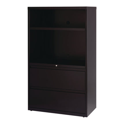 Combo Lateral Filing Cabinet and Bookshelf, 2 Letter/Legal/A4-Size Drawers and 2 Bookshelves, Black, 36" x 18.63" x 60"