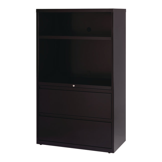 Combo Lateral Filing Cabinet and Bookshelf, 2 Letter/Legal/A4-Size Drawers and 2 Bookshelves, Black, 36" x 18.63" x 60"