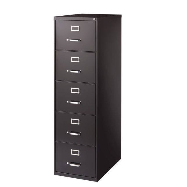 Five-Drawer Economy Vertical File, 5 Legal-Size File Drawers, Black, 18" x 26.5" x 61.37"