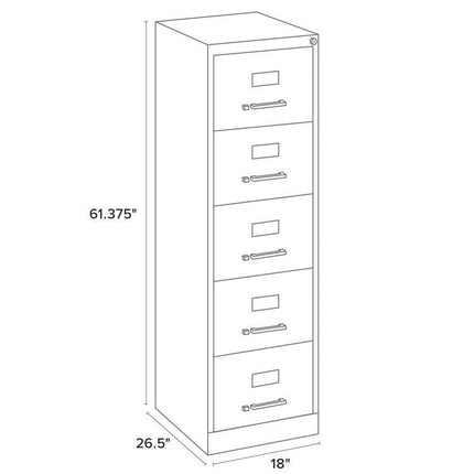 Five-Drawer Economy Vertical File, 5 Legal Size File Drawers, Light Gray, 18" x 26.5" x 61.37"
