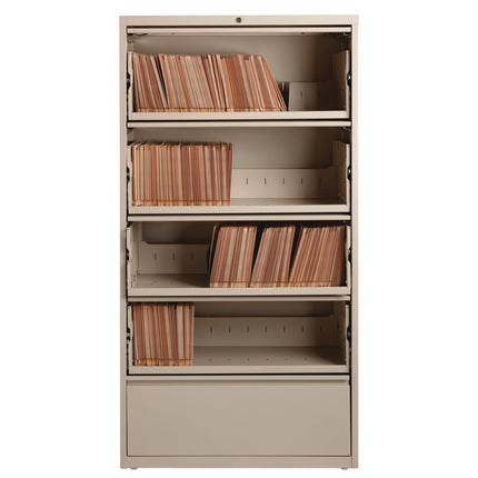 Combo Lateral File Cabinet and Rollout File Shelf, 4 Letter/Legal/A4-Size Shelves and 1 Drawer, Putty, 36" x 18.63" x 68.63"
