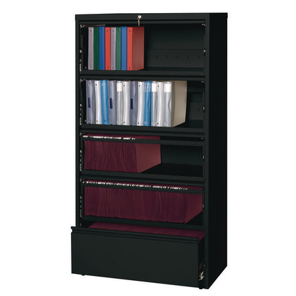 Combo Lateral File Cabinet and Rollout File Shelf, 4 Letter/Legal/A4-Size Shelves and 1 Drawer, Black, 36" x 18.63" x 68.63"