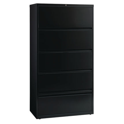 Combo Lateral File Cabinet and Rollout File Shelf, 4 Letter/Legal/A4-Size Shelves and 1 Drawer, Black, 36" x 18.63" x 68.63"