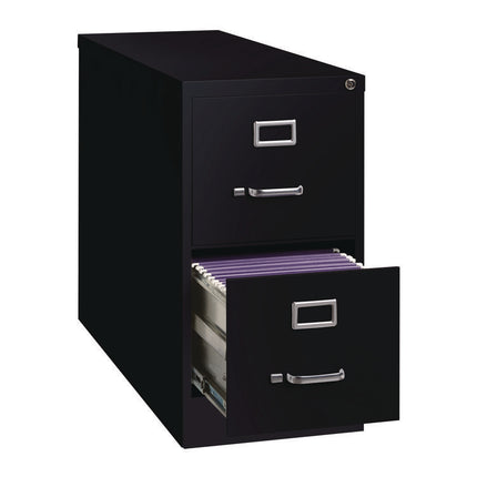 Two-Drawer Economy Vertical File, 2 Letter-Size File Drawers, Black, 15" x 28.5" x 28.37"