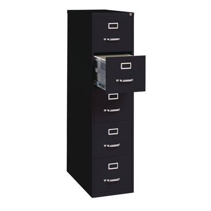 Five-Drawer Economy Vertical File, 5 Letter-Size File Drawers, Black, 15" x 28.5" x 61.37"