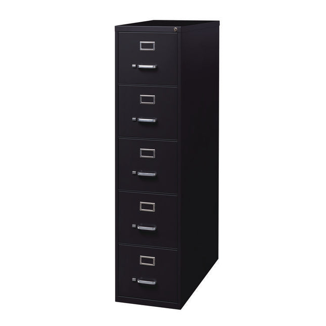 Five-Drawer Economy Vertical File, 5 Letter-Size File Drawers, Black, 15" x 28.5" x 61.37"