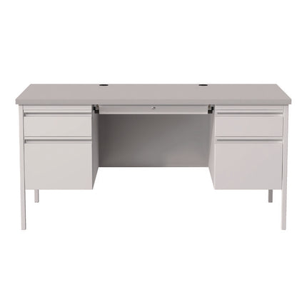 Double Pedestal Steel Desk, 60" x 30" x 29.5", Gray, Gray Legs