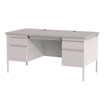 Double Pedestal Steel Desk, 60" x 30" x 29.5", Gray, Gray Legs