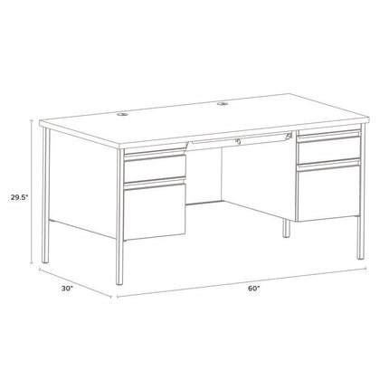 Double Pedestal Steel Desk, 60" x 30" x 29.5", Gray, Gray Legs
