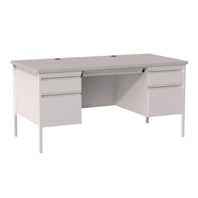 Double Pedestal Steel Desk, 60" x 30" x 29.5", Gray, Gray Legs