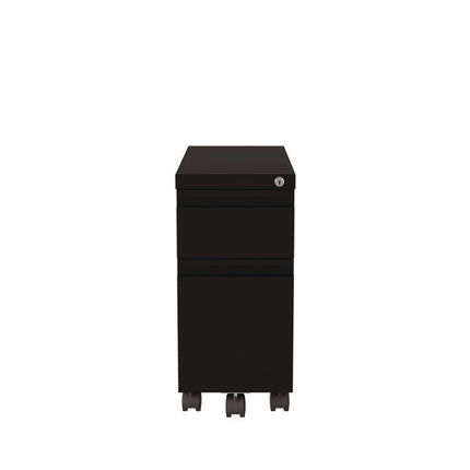 Box/File Slim Desk Pedestal, 2 Drawers: Box/File, Letter/Legal, Black, 10" x 19.88" x 21.75"