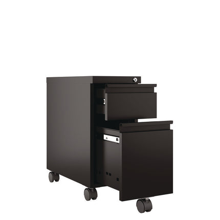 Box/File Slim Desk Pedestal, 2 Drawers: Box/File, Letter/Legal, Black, 10" x 19.88" x 21.75"