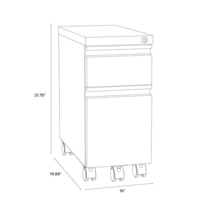 Box/File Slim Desk Pedestal, 2 Drawers: Box/File, Letter/Legal, Black, 10" x 19.88" x 21.75"