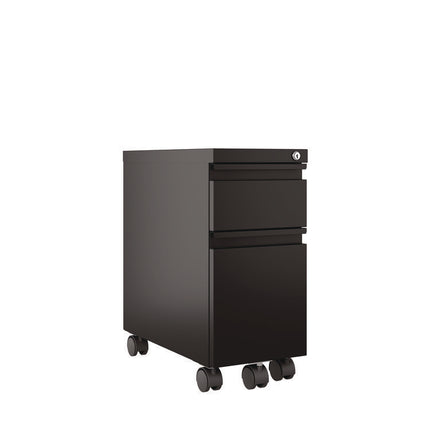Box/File Slim Desk Pedestal, 2 Drawers: Box/File, Letter/Legal, Black, 10" x 19.88" x 21.75"
