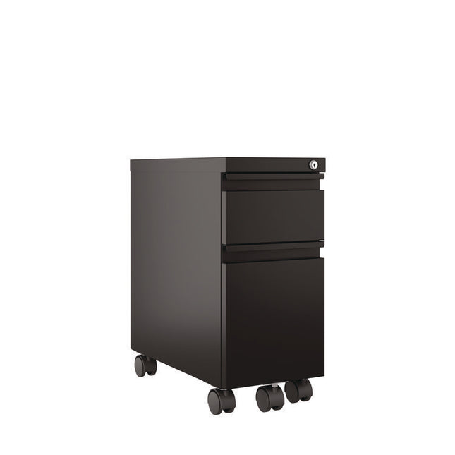 Box/File Slim Desk Pedestal, 2 Drawers: Box/File, Letter/Legal, Black, 10" x 19.88" x 21.75"