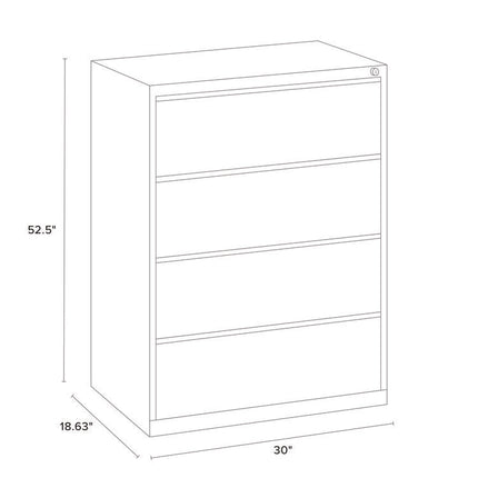 Lateral File, 4 Letter/Legal/A4 -Size File Drawers, White, 30" x 18.63" x 52.5"