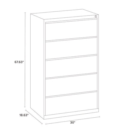 Lateral File, 5 Letter/Legal/A4 -Size File Drawers, White, 30" x 18.63" x 67.63"