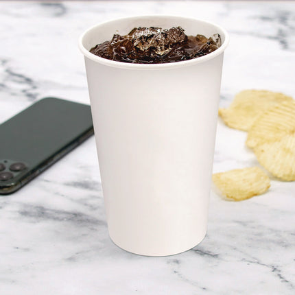 Double Sided Poly (DSP) Paper Cold Cups, 16 oz, White, 50 Cups/Sleeve, 20 Sleeves/Carton