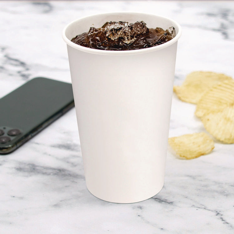 Double Sided Poly (DSP) Paper Cold Cups, 16 oz, White, 50 Cups/Sleeve, 20 Sleeves/Carton