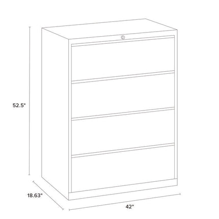 Lateral File, 4 Letter/Legal/A4 -Size File Drawers, White, 42" x 18.63" x 52.5"
