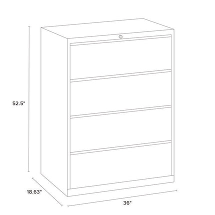 Lateral File, 4 Letter/Legal/A4 -Size File Drawers, Arctic Silver, 36" x 18.63" x 52.5"