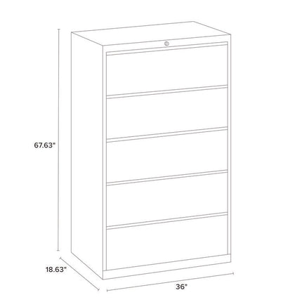 Lateral File, 5 Letter/Legal/A4 -Size File Drawers, Arctic Silver, 36" x 18.63" x 67.63"