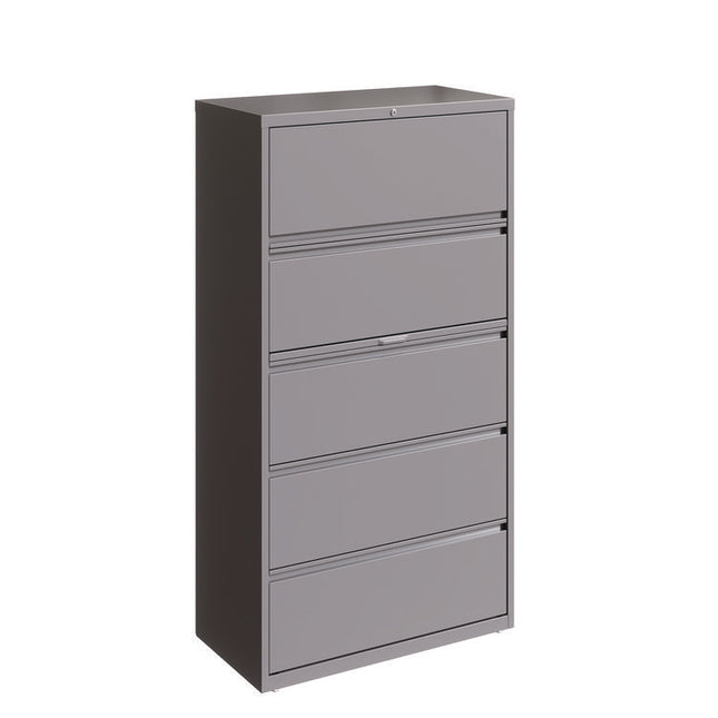 Lateral File, 5 Letter/Legal/A4 -Size File Drawers, Arctic Silver, 36" x 18.63" x 67.63"