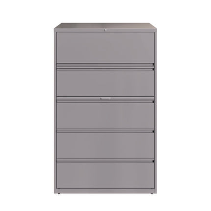 Lateral File, 5 Letter/Legal/A4 -Size File Drawers, Arctic Silver, 42" x 18.63" x 67.63"