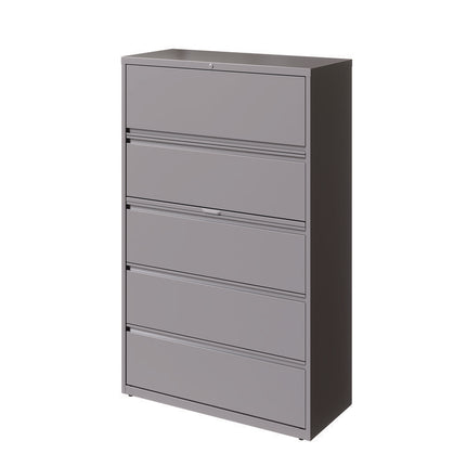 Lateral File, 5 Letter/Legal/A4 -Size File Drawers, Arctic Silver, 42" x 18.63" x 67.63"
