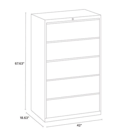 Lateral File, 5 Letter/Legal/A4 -Size File Drawers, Arctic Silver, 42" x 18.63" x 67.63"