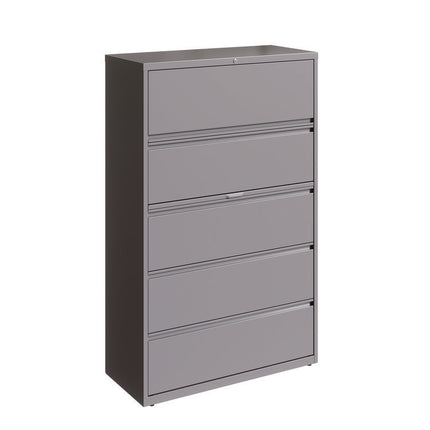 Lateral File, 5 Letter/Legal/A4 -Size File Drawers, Arctic Silver, 42" x 18.63" x 67.63"