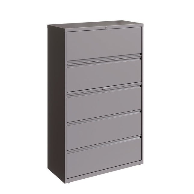 Lateral File, 5 Letter/Legal/A4 -Size File Drawers, Arctic Silver, 42" x 18.63" x 67.63"