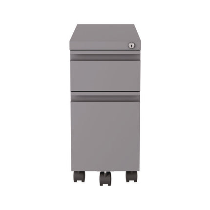 Box/File Slim Desk Pedestal, 2 Drawers: Box/File, Letter/Legal, Arctic Silver, 10" x 19.88" x 21.75"