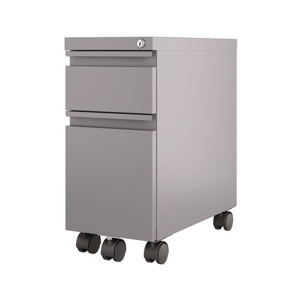 Box/File Slim Desk Pedestal, 2 Drawers: Box/File, Letter/Legal, Arctic Silver, 10" x 19.88" x 21.75"