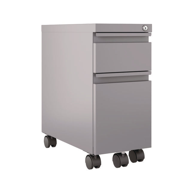 Box/File Slim Desk Pedestal, 2 Drawers: Box/File, Letter/Legal, Arctic Silver, 10" x 19.88" x 21.75"