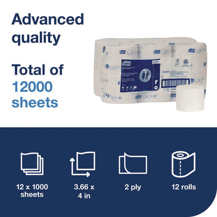 Advanced Coreless High Capacity Bath Tissue, 2-Ply, White, 1,000 Sheets/Roll, 12 Rolls/Carton