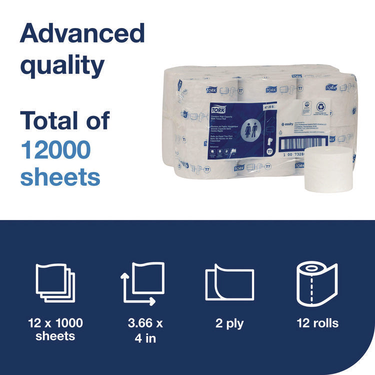 Advanced Coreless High Capacity Bath Tissue, 2-Ply, White, 1,000 Sheets/Roll, 12 Rolls/Carton