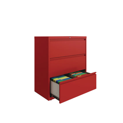 Lateral File, 3 Letter/Legal/A4 -Size File Drawers, Lava Red, 36" x 18.63" x 40.25"