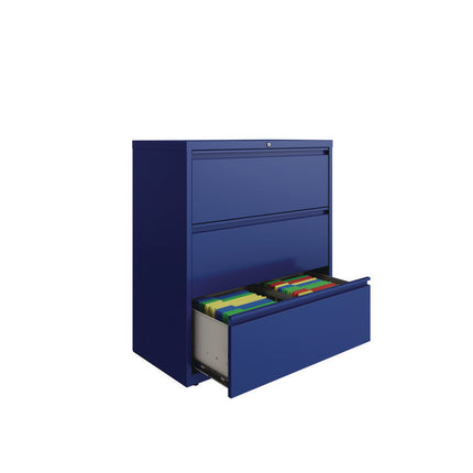 Lateral File, 3 Letter/Legal/A4 -Size File Drawers, Classic Blue, 36" x 18.63" x 40.25"