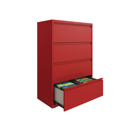 Lateral File, 4 Letter/Legal/A4 -Size File Drawers, Lava Red, 36" x 18.63" x 52.5"